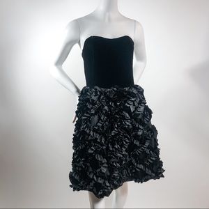 Marc Jacobs black silk velvet ruffle bustier dress